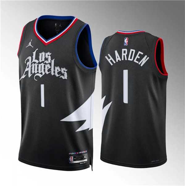 Mens Los Angeles Clippers #1 James Harden Black Statement Edition Stitched Jersey Dzhi